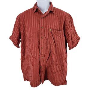 Men's GH Bass Earth Striped 100% Cotton Button Down Shirt Large Rust Colored S/S